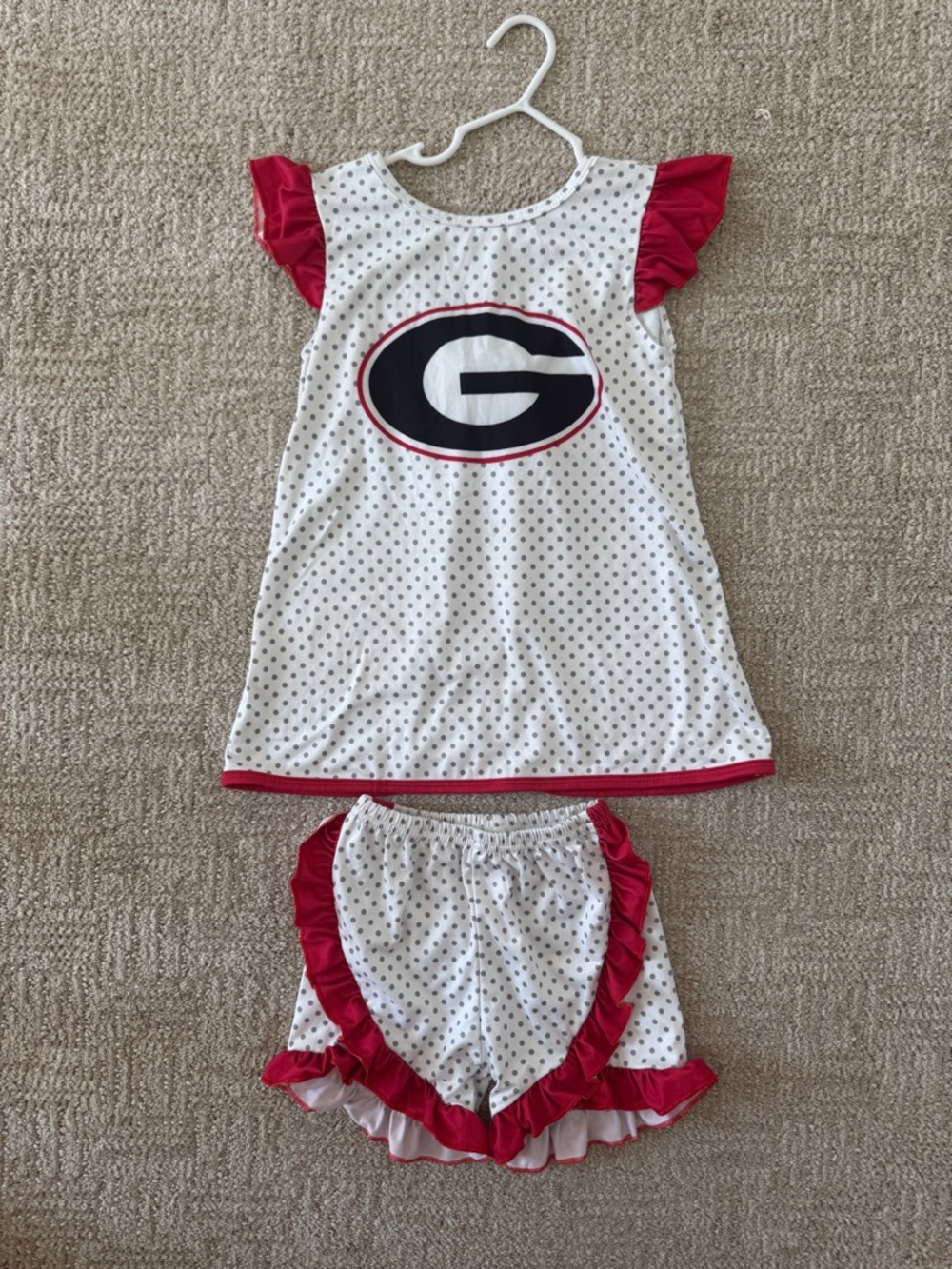 Georgia Bulldogs Girls Game Day Outfit Red White Polka Dot Set Bow Back 4T